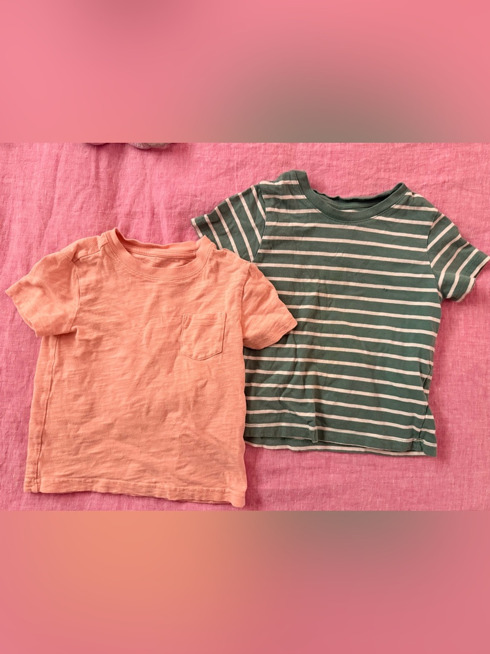 Janie and Jack Peach Pocket Tee & Green Striped Tee